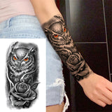 Qfdian  Realistic Fake Peony Temporary Tattoos For Women Girl Black Rose Elephant Flower Tattoo Sticker Tiger Anemone Tatoos Half Sleeve