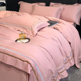 Qfdian 100% Egyptian Cotton Luxury Embroidery Hotel Style Bedding Set Queen King Size Duvet Cover Set Bed Sheet/Fitted Sheet Pillowcase