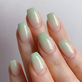 Qfdian 24Pcs Gradient Blue Fake Nails Simple Mid-length Ballet False Nails with Cat's Eye Design Press on Nails Full Cover Nail Tips