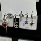 Qfdian 6PCS Y2K Punk Crystal Star Moon Pendant Earring Set For Women Girl Men Gothic Vintage Aesthetic Grunge Jewelry Ear Accessories