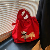 Qfdian  Korean Sweet Kawaii Bow Women's Handbags Drawstring Pleated Y2k Aesthetic Shoulder Bags Fashion Simple Casual Chic Underarm Bag