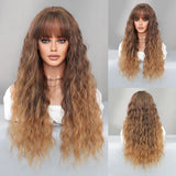 Qfdian  Long Curly Light Brown Wig For Women Daily Use High Density Layered Middle Part Hair Wigs Synthetic Wig With Fluffy Wig