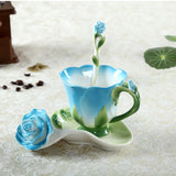 Qfdian Chinese Colorful Ceramic Coffee Cup Saucer Enamel Flower Mug Wedding Gift Creative Afternoon Camellia Tea Cup Breakfast Milk Mug