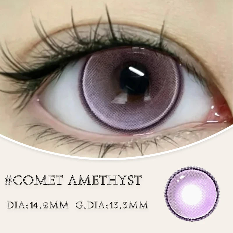 Qfdian 2Pcs Best Selling Color Contacts Lenses Myopia Degree -0.00 to -8.00 Purple Series Soft Lens Contact Lenses with Natural