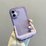 Qfdian Simple Candy Color Foldable Holder Stand Case For iPhone 16 Pro Max 15 14 13 12 11 Clear Shockproof TPU Back Cover