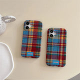 Qfdian  Vintage Plaid Phone Case,for Iphone 17 Promax 17pro 14 15 16 14 13 12 11 Promax ,Fabric Ins Cover Shockproof Cover Cases