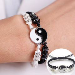 Couple Bracelets Rings Yin Yang Tai Chi Alloy Pendant Adjustable Braid Chain Necklace Matching Lover Bracelet Necklace Earring