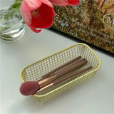 Qfdian  Desktop Ironwork Storage INS Metal Sundries Organizer Basket Pens Makeup Brushes Classification Basket Office Home Organization
