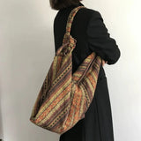 Qfdian  Vintage Y2k Aesthetic Grunge Women Handbags High-capacity Harajuku Striped Canvas Underarm Bag Luxury Design Shoulder Tote Bags