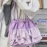 Qfdian  Fashion Sweet Y2k Flower Print Shoulder Bags Casual All Match Chic Office Lady Women's Handbags Drawstring Pleated Underarm Bag