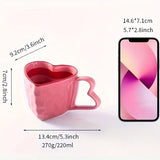 Qfdian  300ml Heart Shape Ceramic Mugs Creative Oatmeal Breakfast Mug Drinkware Set Kitchen with Heart Shape Handle Lovely Festival Gift