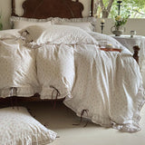 Qfdian 100% Cotton Pastoral Floral Print Ruffles Bow Princess Bedding Set Queen King Duvet Cover Set Bed Sheet/Fitted Sheet Pillowcases
