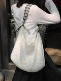 Qfdian Korean Chic Dot Girls Canvas Bags 2025 New Casual Kawaii Sweet Women's Handbags All Match Chic Fashion Ins Shoulder Underarm Bag