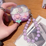 Qfdian  Gradient Cute Bow DIY Flower Earphone Case Crystal Pendant For Samsung Galaxy Buds 2 3 Pro Live FE Cover Earbuds Accessories