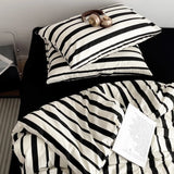 Qfdian  3pcs Black white stripe Duvet Cover Set (1*Duvet Cover + 2*Pillowcase, Without Core),black white stripe Bedding Set