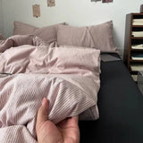 Qfdian  ‌Ins Nordic Bedding Set Plaid Striped Duvet Cover Set Soft Flat Sheets Set 2 Pillowcases Single Twin Full Queen Size Simple Style