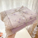 Qfdian  Floral Bedding Set Korean Style Duvet Cover Set Bed Linen Set Flat Sheets Set 2 Pillowcases Single Double Queen Size For Student