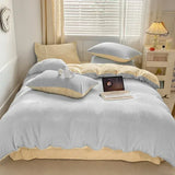 Qfdian  150x200cm Solid Color Warm Plush Duvet Cover 4-piece Bed Cover Pillowcase Set Soft Comfortable Children Bedding Article