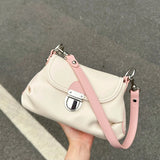Qfdian  Fashion Sweet Women Simple Crossbody Bags Vintage Y2k Aesthetic Casual Shoulder Bag Soft Leather All Match Handbag Korean Trendy