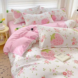 Qfdian  ‌100% pure thickened skin friendly cotton four piece set double bed single bed diagonal cartoon duvet set dormitory