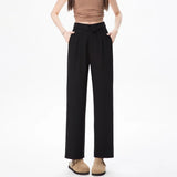 Qfdian  Spring Korean Fashion Flipped Casual Women's Suit Pants New Solid Color Versatile Straight Leg Women Loose Wide Leg Pants