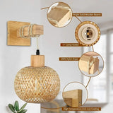 Qfdian  Vintage Style Bamboo Woven Bedside  Dining Room Rattan  Wooden Bedroom Farmhouse Rural Indoor Background Wall Lamp