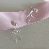 New Fashion Silvery Bow Pearl Earrings for Women High-end Silver Needle Studs Simple Elegant Party Jewelry Gifts
