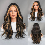 Qfdian  Long Curly Light Brown Wig For Women Daily Use High Density Layered Middle Part Hair Wigs Synthetic Wig With Fluffy Wig