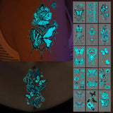 Qfdian  15pcs Luminous Glowing Waterproof Temporary Tattoo Sticker Fresh Wing Butterfly Animal Fake Tatto Flash Tatoo for Women men