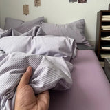 Qfdian  ‌Ins Nordic Bedding Set Plaid Striped Duvet Cover Set Soft Flat Sheets Set 2 Pillowcases Single Twin Full Queen Size Simple Style