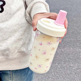Qfdian  Original Design Purple Bow Water Cup With Straw Cute Coffee Bubble Milk Tea Plastic Cup Large Capacity Students Water Bottle New