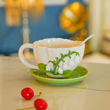 Qfdian High Appearance Bell Orchid Ceramic Mug, High-end Restaurant Coffee Mugs, Office Breakfast Milk Cups, Christmas Gift Tea Cup Set