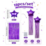Qfdian  13Pcs Tassel Star-Shaped Balloon Set, Includes 18inch Star-Shaped Balloons with Rain Curtain Tassels, Suitable for Halloween, Christmas, Birthday Parties, 2027 New Year Decorations, K-Pop Music Themed Party Decoration