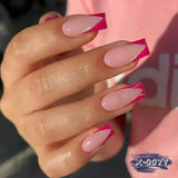 Qfdian  24Pcs Short Square Coffin False Nails Square Fake Nails with Glue French Glitter Wearable Acrylic Nails Set Press on Nail Tips