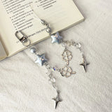 Qfdian 3D Star Clover Beaded Charm Phone Pendant Crystal Wristband Keychain Bracelet Lanyard Cord