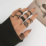 Fashion Women Ring Set Punk Cool Anillos Vintage Simple Black Cross Chain Joint Rings Sets Women Accessories Jewelry Gifts Party