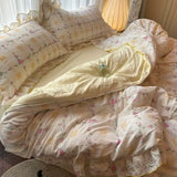 Qfdian Korean Princess Duvet Cover Set Skin Friendly Wash Cotton Bedding Set Of Four Pieces Lace Bedin Set Bed Sheets Comforter Cover