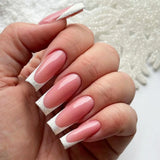 Qfdian 24Pcs Extra Long Square Fake Nail with Glue 3D Little Bear Bow Design False Nails White French Press on Nails Wearable Manicure