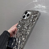 Qfdian Luxury Silver Tin Paper Phone Case For Iphone 15 14 13 12 11 Pro Max X XS Max XR Water Ripple Shockproof Protection Soft Cover