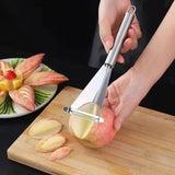 Qfdian Stainless Steel Fruit Push Knife Triangular Peeler Vegetable Slicer Fruit Platter Watermelon Kitchen Non-slip Carving Blade Tool