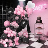 Qfdian  114pcs Black And Pink Balloons Garland Arch Kit Suitable for Birthday Theme Parties,Bridal Showers,Graduation,Anniversary Party