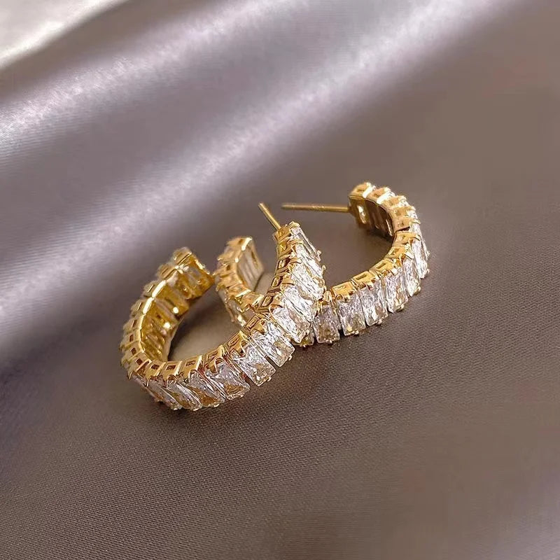 2024 New Fashion Unique Design Elegant Exquisite Light Luxury Zircon C Earrings Women Jewelry Party High-grade Gift Wholesale