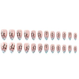 Qfdian  24pcs Blue Plaid Gradient Fake Nails Phototherapy French Tips Y2k Style Press On Nails Long Almond Cool Stars False Nail Patches