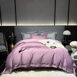 Qfdian  Premium 1200TC Egyptian Cotton Hollow Wide Edge Luxury Bedding Set Soft Duvet Cover Set Flat Bed Sheet Pillowcases 4Pcs