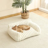 Qfdian  Plush Pet Couch Bed Removable Washable Grid Bar Mat Wave Pattern Warm Pets Sofa Winter Soft Cats Dogs Sofa Bed Pet Supplies Gift