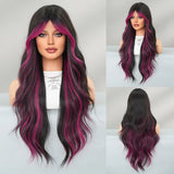 Qfdian  Long Wavy Brown Wig for Women Daily Cosplay Party Overhead Dyeing Wavy Wigs Synthetic Wigs Heat Resistant Wig With Bang