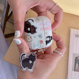 Qfdian cartoon lovely black cat soft earphone case cute pendant for apple airpods 2 3 pro 2nd wireless bluetooth charging box capa fall