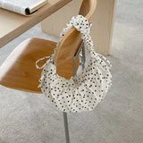 Qfdian Korean Sweet Dot Pleated Shoulder Handbags Fashion Office Lady Chic Women Hobo Bag Y2k Aesthetic Fairy All Match Crossbody Bags