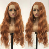 Qfdian Long Curly Natural Wavy Synthetic Hair Ginger Orange Lace Front Wig Loose Deep Wave Brown Colored 13X4 Frontal Wigs for Women