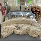 Qfdian  Cartoon Bedding Set Korean Style Soft Bed Sheet Set Queen King Size Duvet Cover Set No Filling With Pillowcase Bedroom Decor